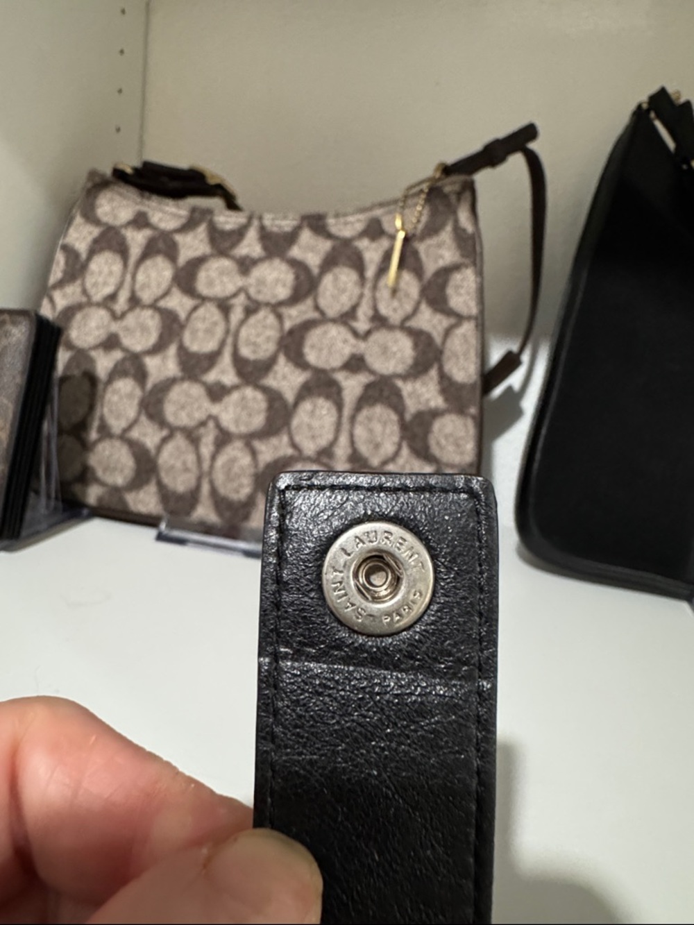 Saint Laurent Black Leather Keyring with Silver YSL Charm / Bag Charm - Picture 7 of 7